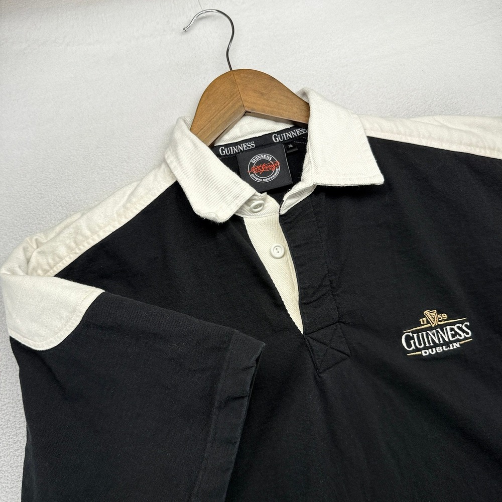 Vintage Guinness Rugby Shirt Mens XL Black Dublin Embroidered Thick Beer 90s